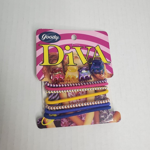 Goody Accessories - Vintage 90's Goody Diva Hair Accessories - 6 Elastic Hair Bands & 4 Mini Clips